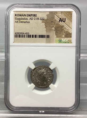 Roman Empire Elagabalus, AD 218-222 AR Denarius - NGC - AU - With CoA - Picture 2 of 6