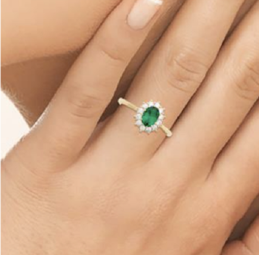 Bague Fleur émeraude Cz Plaqué Or 18K - Taille 50 Femme, Neuf Avec étiquettes