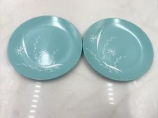 Vintage Texas Ware Salad Plates Melamine MCM Atomic Floral Blue 6”