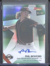 2015 Bowman's Best Green Refractor Autograph 3B15-PB Phil Bickford No 40 of 99
