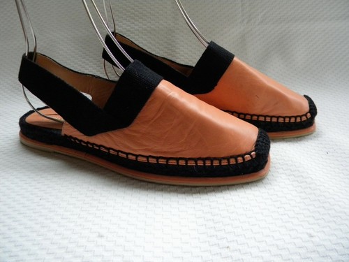 PALOMA BARCELO Peach Leather Flat Espadrille Slingback Sandals Size EU 39