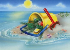 Sand Pail on Beach Warm Weather LPG Greetings Christmas Card