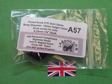 23mm Black fluted Silver Inlay Pot Knob 1/4" 6.35mm Grub screw fix 7g A57