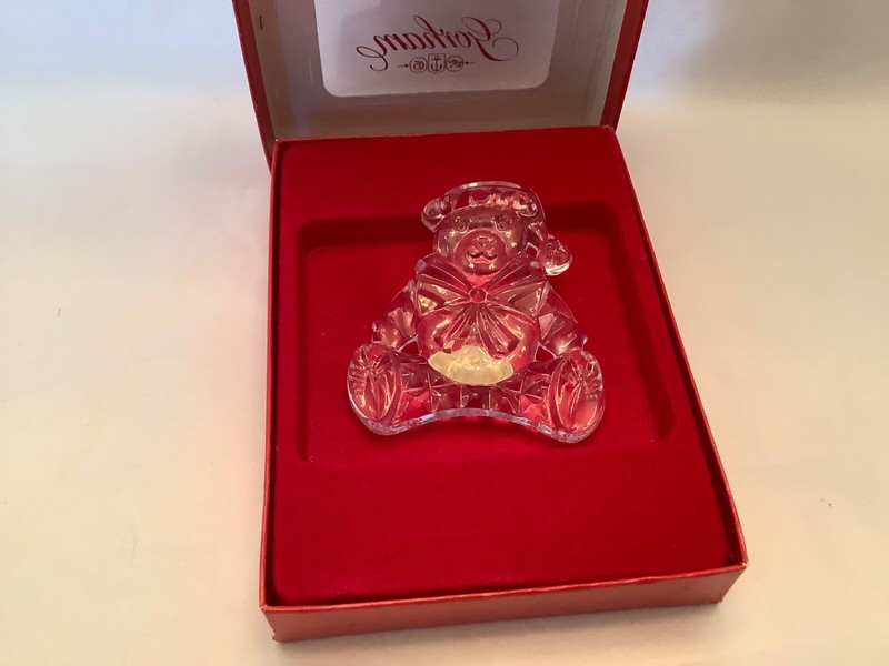 GORHAM CHRISTMAS TREASURES FULL LEAD CRYSTAL HOLIDAY TEDDY BEAR ORNAMENT IN BOX