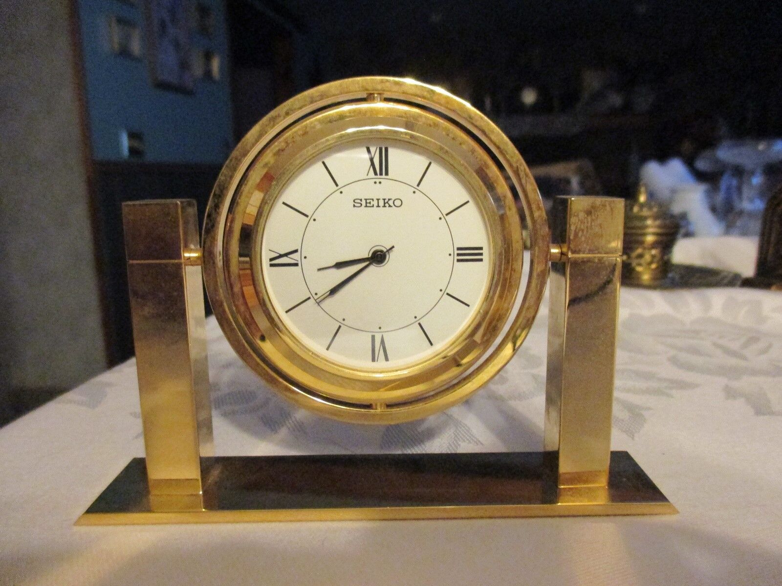 SEIKO DESK CLOCK~:Gold tone/brass/brass plate - rotating sphere - HYM | eBay