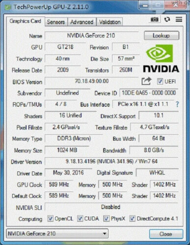 GeFore GT210 pcie x1 1G DDR3 DVI+HDMI+VGA for x4 x8 x16 Linux server GPU - Picture 4 of 6