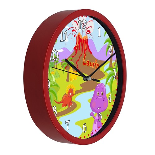 Kinder Wanduhr Kinderzimmer Kinderwanduhr Kinderuhr mit Namen Dino - Bild 4 von 5