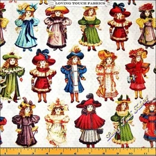 BLUE HILL "VICTORIAN PAPER DOLLS" 8019-012 WHITE FABRIC PRICED @ 1/2 YD