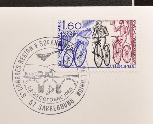 FRANCE 1983 Bicycle Stamp + Concorde Train, Ship, Bridge Postmark on Memo Cover - Picture 2 of 3