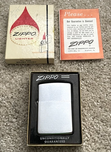 Vintage 1963 Zippo No 200 Brushed Finished Lighter Pat 2517191 In Original Box