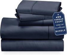 Twin Sheet Set, 5 Pieces, 400 TC Cotton Sateen, Indigo Blue