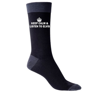 Keep Calm Listen to Elvis Men's Black Funny Socks Novelty Birthday Gift