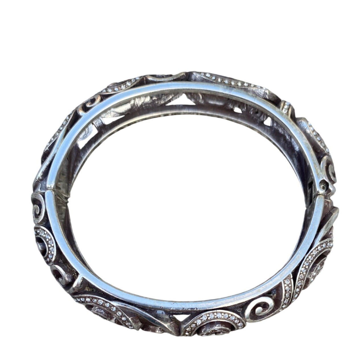 Brighton Silver Scroll Rhinestone Hinged Bangle B… - image 2