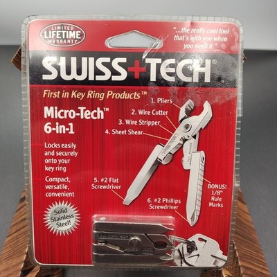 Swiss Tech Micro-Tech 6-in-1 Multi Tool 1.75'' Folding Pliers Stainless Steel NEW