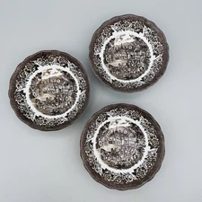 3 VTG Ironstone Royal Staffordshire J&G Meakin Brown Transferware Cereal Bowls