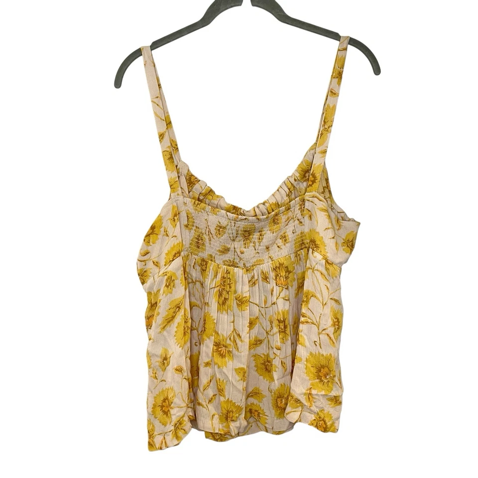 Volcom Stone Of Biscay Cami Smocked Gauzy Floral Yellow Tank Viscose XXL 14 - Image 2 of 4