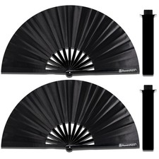 2 Pack Large Folding Hand Fans, Bamboo Handheld Rave Fan Wedding Fan Bamboo F...