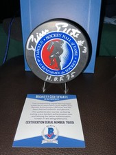 PIERRE PILOTE SIGNED HOCKEY HALL OF FAME PUCK INSCRIBED 