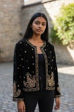 Vintage Leslie Fay Evenings Gala Jacket Velvet Boho Beaded Embroidery Size L