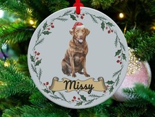 Personalized Chesapeake Bay Retriever Ornament, Santa Hat, Dog Lover Gift