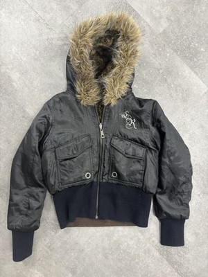 Y2K ecko red Women s Puffer Jacket Size Medium Brown Gold Faux Fur reversible 