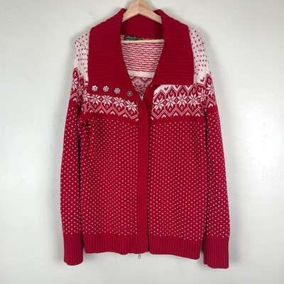 Women Apres Ski Fair Isle Nordic Knit Cowl Cardigan Sz Tall Large Wool Blend