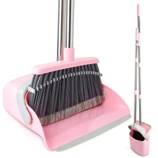 Broom and Dustpan Combo Set, Long Handle and Standing Dust Pan with Comb Teet...