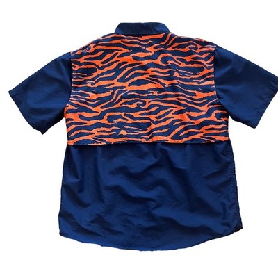 Magellan Outdoors Fish Gear Mens Large Navy Orange Tiger Print Fishing Shirt L