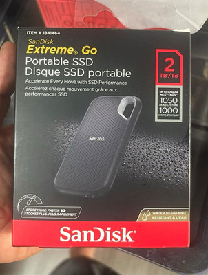 SanDisk Extreme Go Portable External SSD 2TB USB 1050/1000MB/s Water Resistant