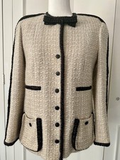 CHANEL 2003 03A Vintage Tweed jacket FR44 Beige black CC buttons France