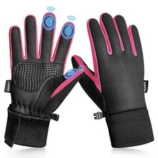 Kids Winter Warm Gloves for Boys Girls Windproof PU Cold Weather Large Rose