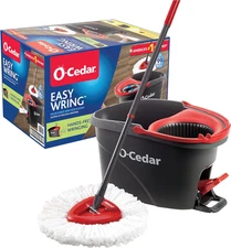 O-Cedar Easywring Microfiber Spin Mop, Bucket Floor Cleaning System, Red, Gray, 