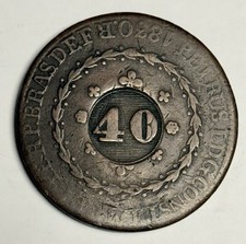 Fine 1830-R Brazil 40 Reis, Large Brazilian Copper Nicely Centered Coin