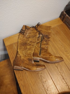 Freebird Knee High Lace Leather Boots Tan Handmade 11 Womens