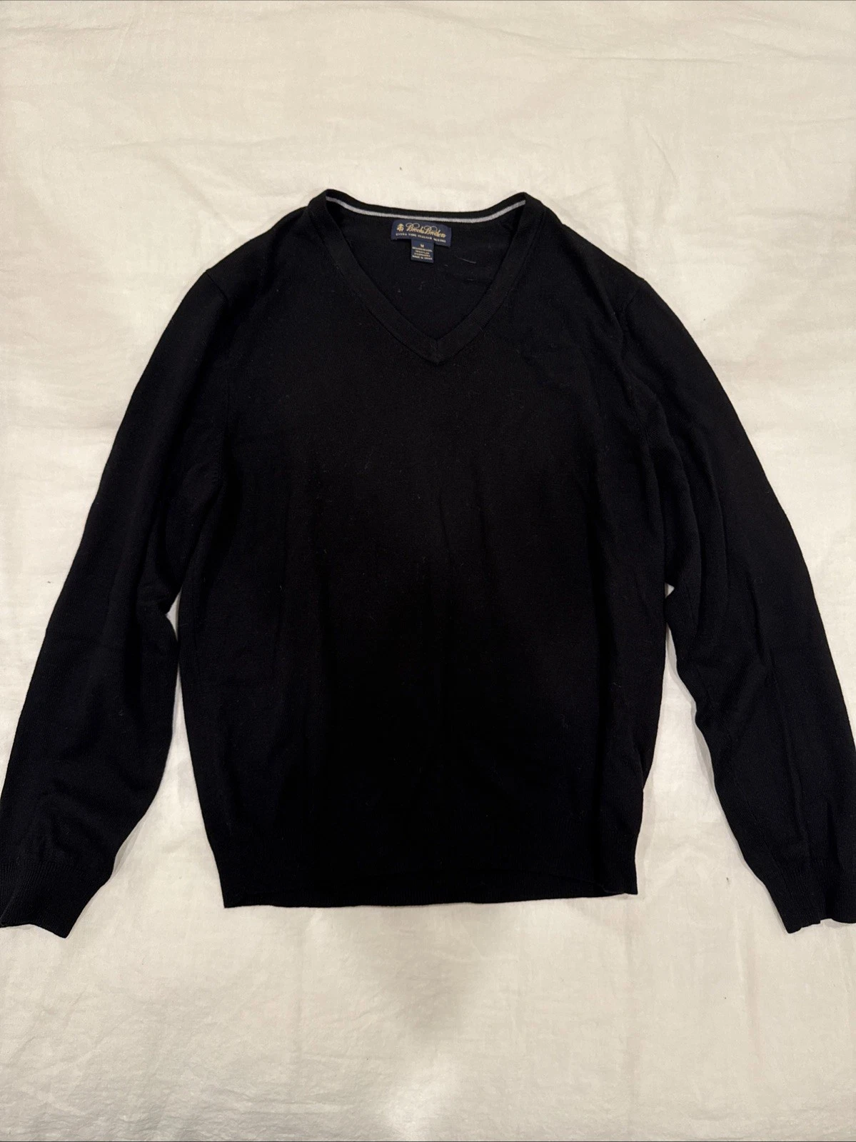 Brooks Brothers Sweater Adult Medium M Black Wool Nylon Spandex V Neck Mens