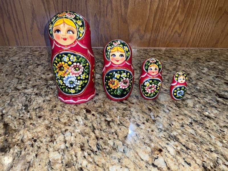 Russian Hand Painted Nesting Dolls - Set of 4