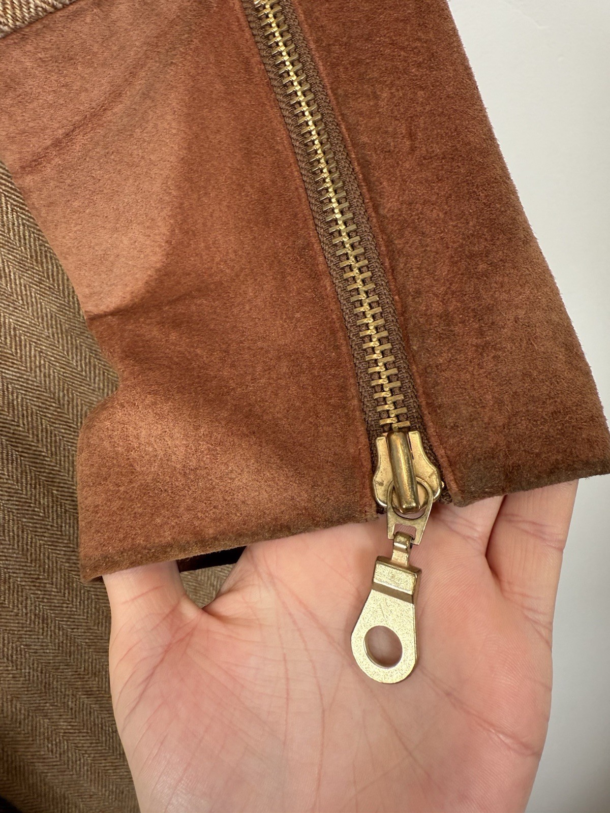 Holland Cooper Coat Size UK 16 Brown Tweed Wool Suede Long Blazer Jacket Country