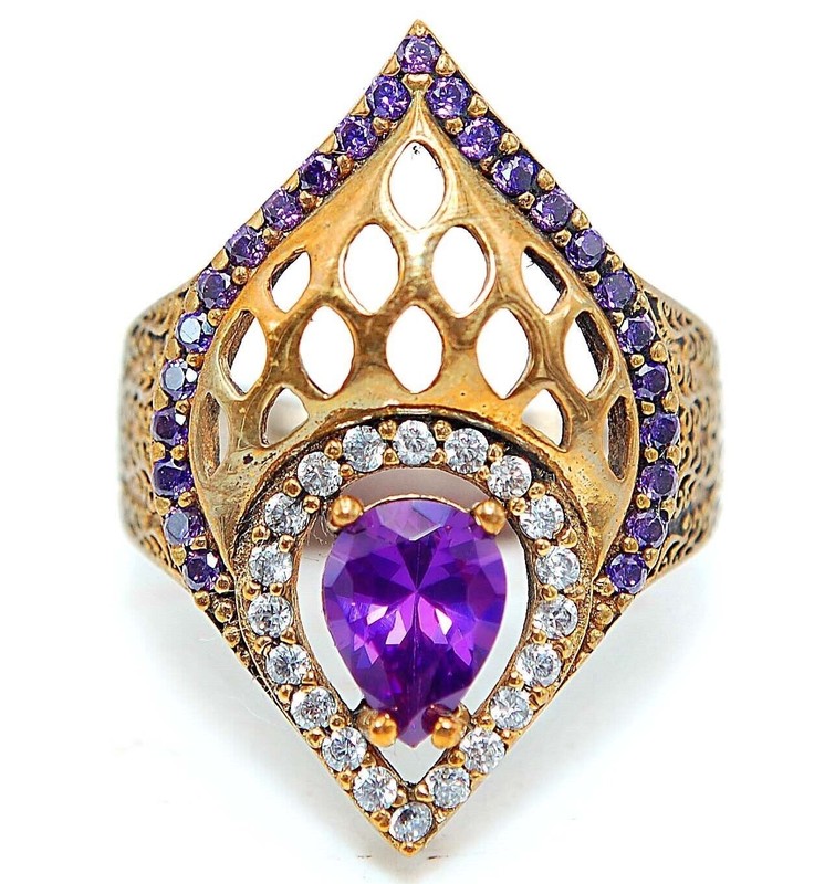 Ottoman Empire 4CT  Amethyst 925 Sterling Silver Ring Sz 8 HB2-7