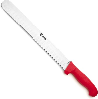 Jero Pitmaster 12'' Serrated Concavo Granton Slicer/Brisket Knife Red Handle