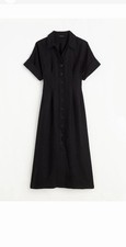 Small 2025 Madewell Black 100% Linen Pleated Midi Shirtdress NWOT
