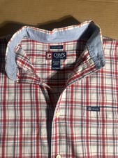 Chaps Mens Shirt Large Blue Plaid Button Down Short Sleeve Dress Easy Care