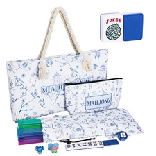 American Mahjong Tile Set, 166 Blue Tiles, Bag and Mahjong Accessories, 4 All...
