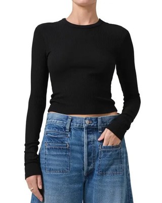 Citizens of Humanity Womens faena ribbed knit tee in Black Size L