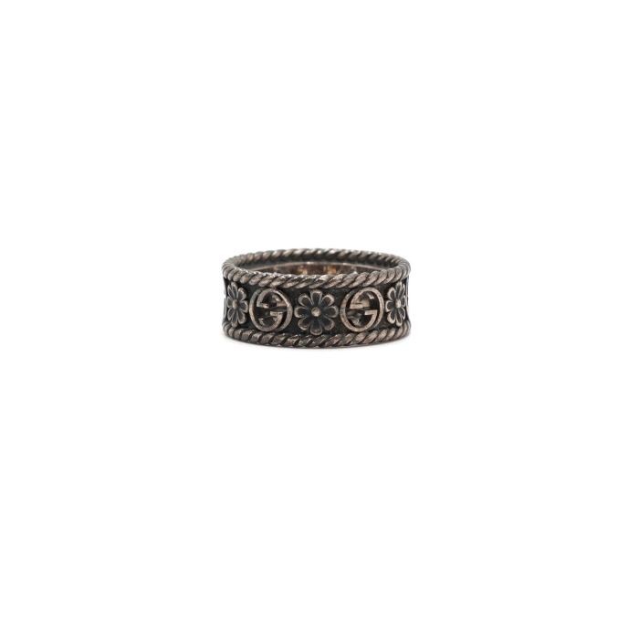 Gucci Silver Interlocking G Flower Ring Size 15, … - image 1