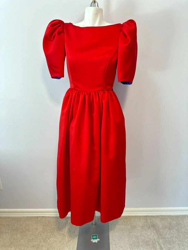 Винтажный 80-х Victor Costa красный фиолетовый бант открытый назад платье вечеринки выпускного вечера женщин размер маленький - Изображение 2 из 4