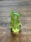 Vintage Fenton Iridescent Yellow / Topaz Uranium Glass Cat 3.75” Tall with Stamp