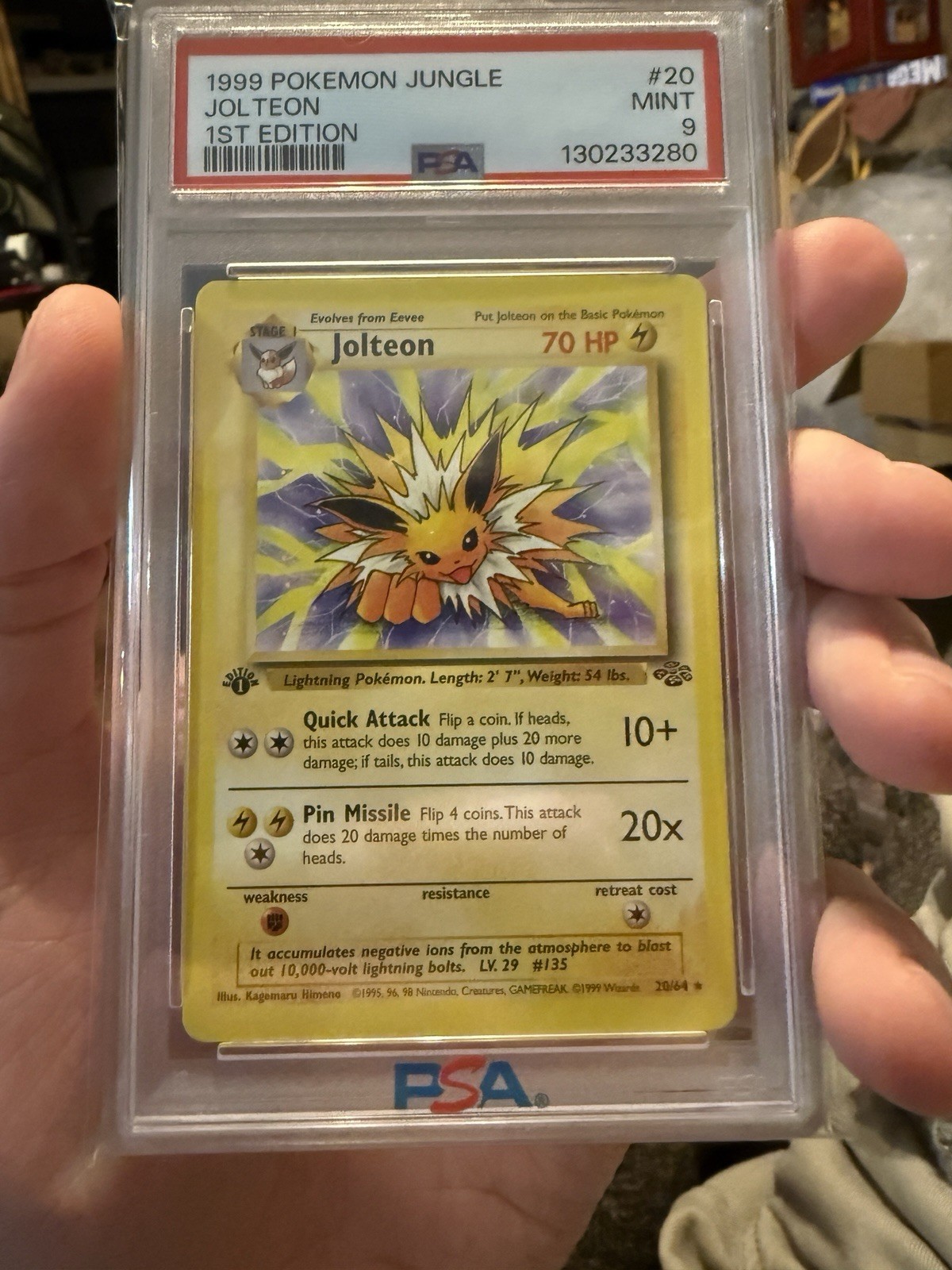 1999 Pokémon Jungle #20 Jolteon 1st edition PSA 9 MINT