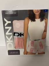DKNY Set, Soft Ribbed TANK  Cozy Woven SHORTS, W Large, New, Pinkish Colors