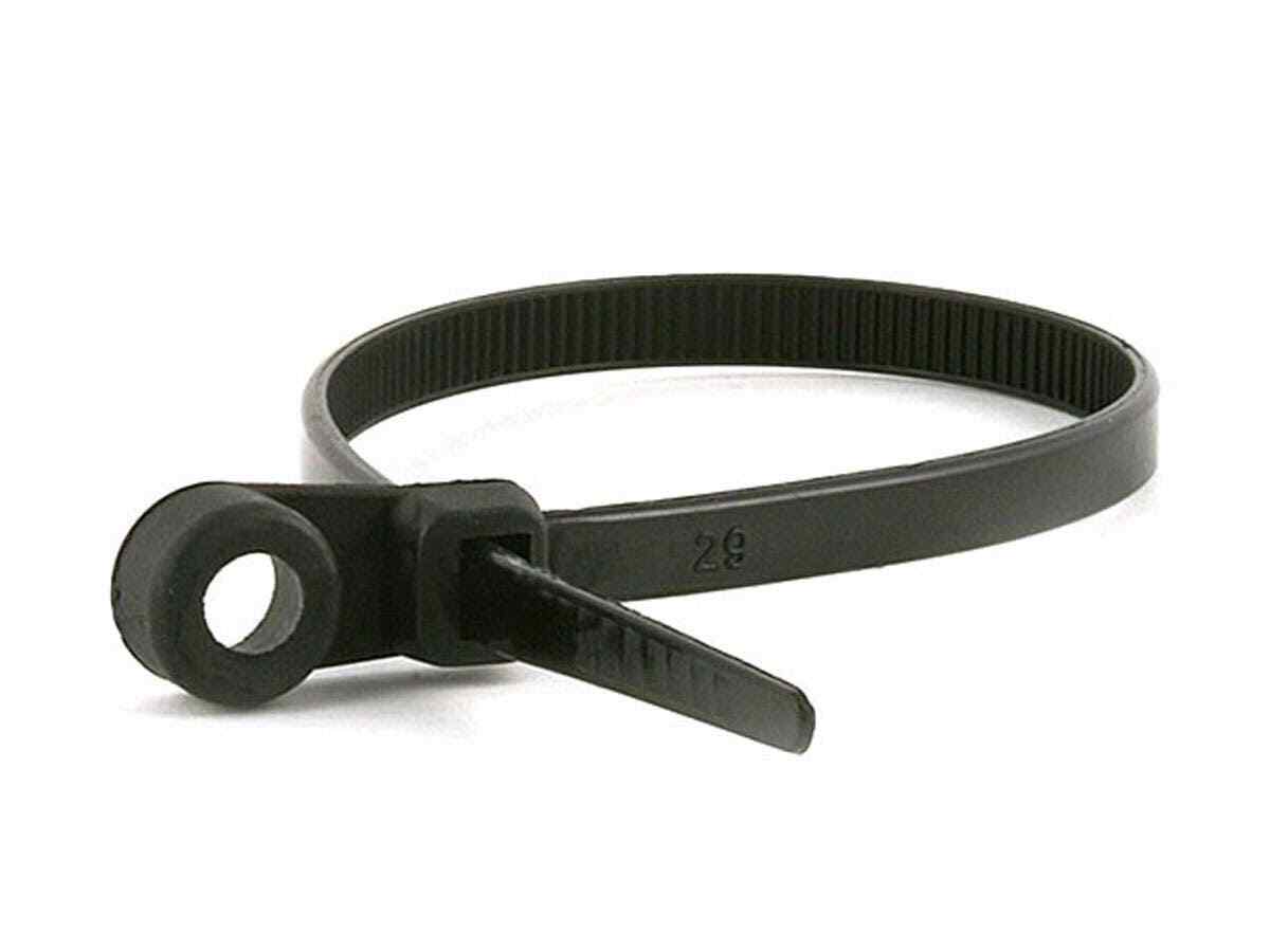 100-Pack 8” Black Mountable Zip Ties, 40 lb | Nylon Cable