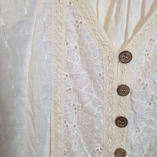 Pol Women Lagenlook Gorgeous Flower Embroidery Button Oversized White Small - Bild 8 von 15